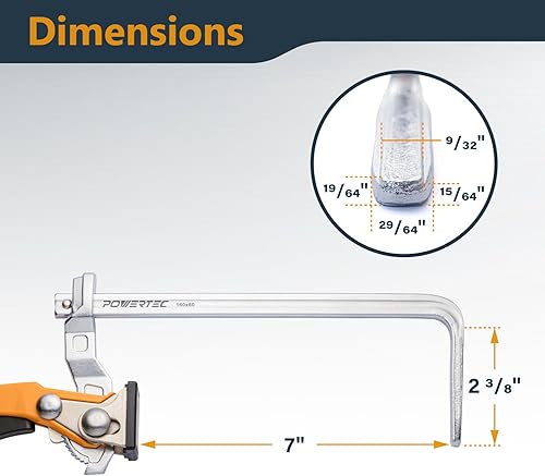 Miniatura 2 de POWERTEC 71542 Abrazadera de mesa de trinquete de liberación rápida para sistema MFT y riel guía capacidad de 7 pulgadas x 2-38 pulgadas de