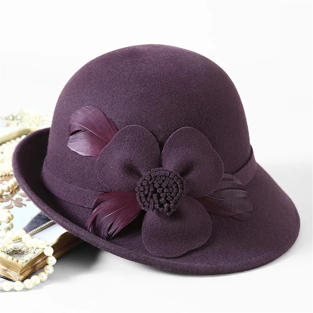 Fedora Berretto Cappello di Lana Donna Fiore Cloche Cap Lady Feltro Fedora