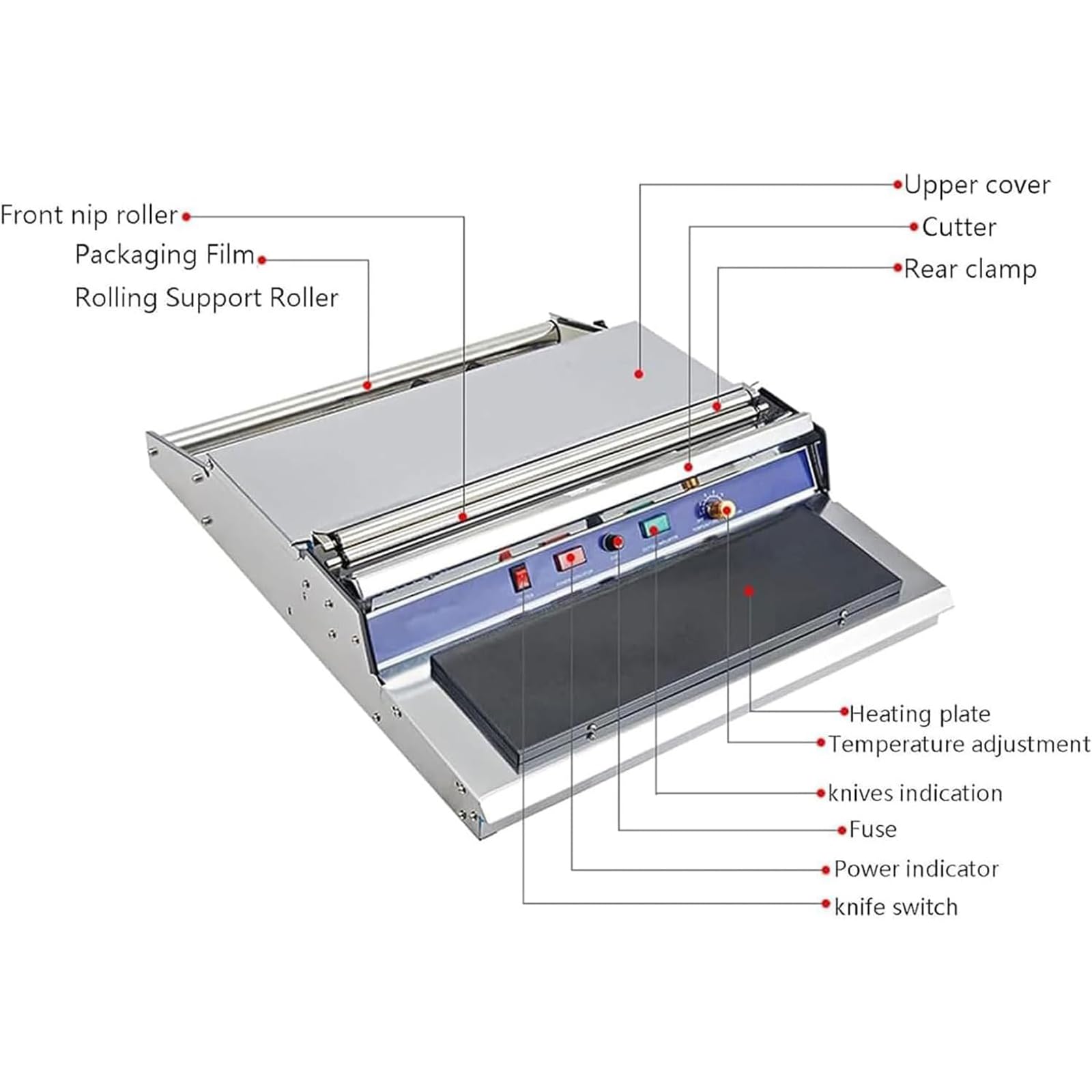 Folienverpackungsmaschine aus Edelstahl, 270 W Heißsiegelgerät mit Bedienfeld, Versiegelung und Schnittbreite 450 mm, für Lebensmittel- und Industrieverpackungen