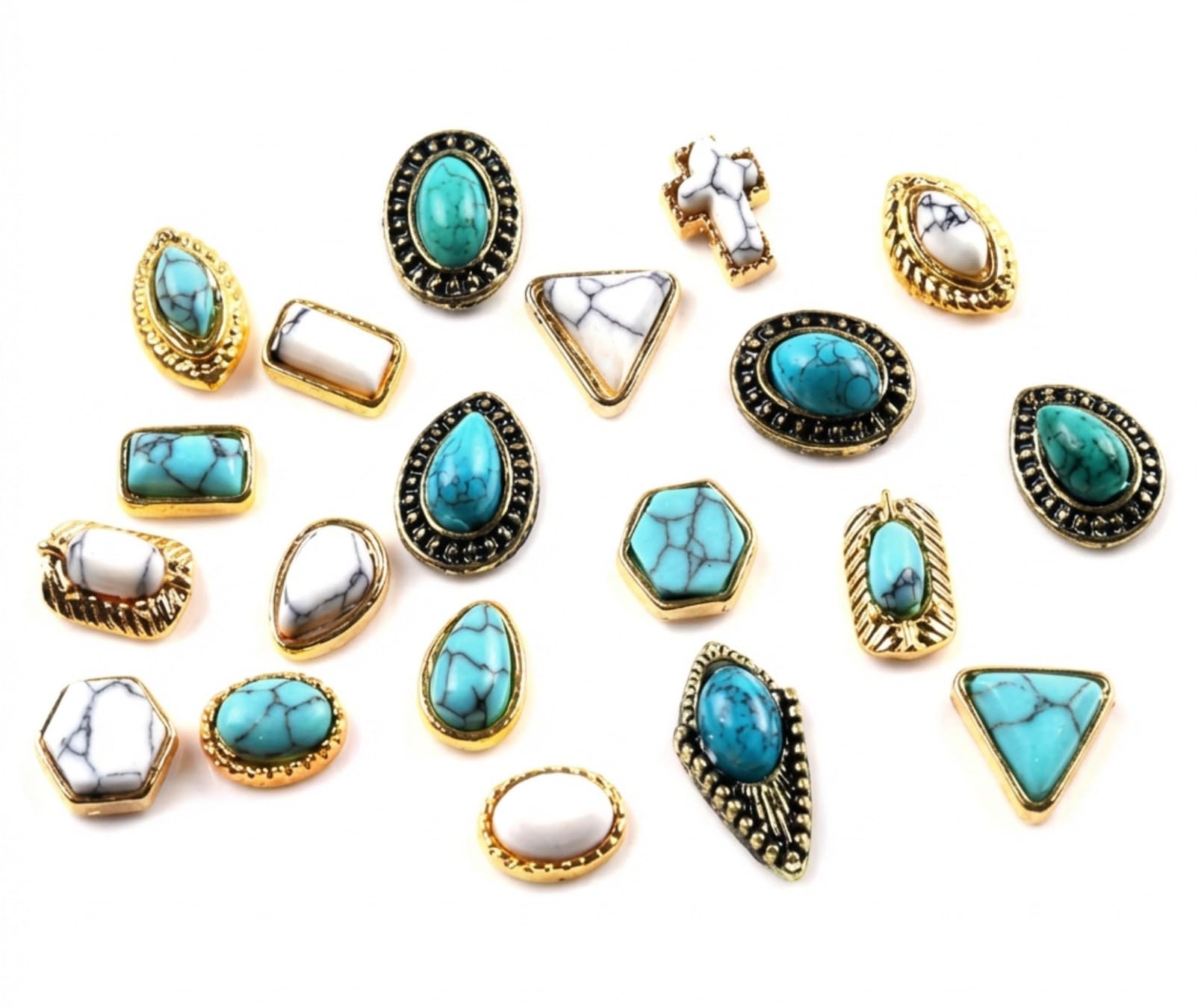 50 PCS Turquoise Nail Ornaments 3D Nail Art Supplies Accessories Western Retro for Nail Art DIY, Small, Blue