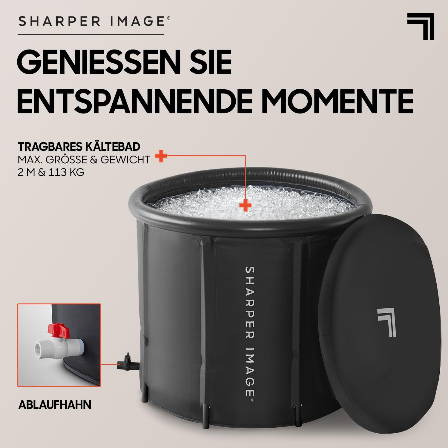 SHARPER IMAGE - Mobiles Eisbad - Wellness - Eisbadewanne - Kältetherapie - Kältepool - Muskelentspannung - Energieboost - Regeneration - Stressabbau - Entspannung