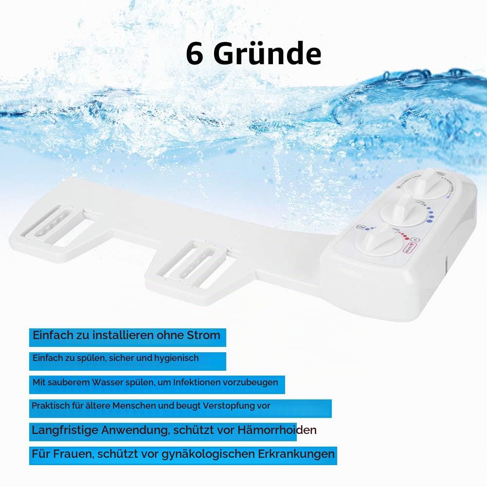 3/8 Gewinde Doppeldüse WC Bidet Aufsatz für Heißes und Kaltes Wasser, Bidet Aufsatz für Warmes Wasser, Selbstreinigende Sprühdüse nach EU Standard