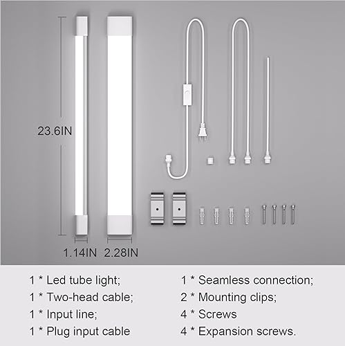 Miniatura 7 de Lámpara LED para tienda, 2 pies conectable de 18 W, luz de armario de 5000 K para banco de trabajo, cocina, sótano, luz superior con cable