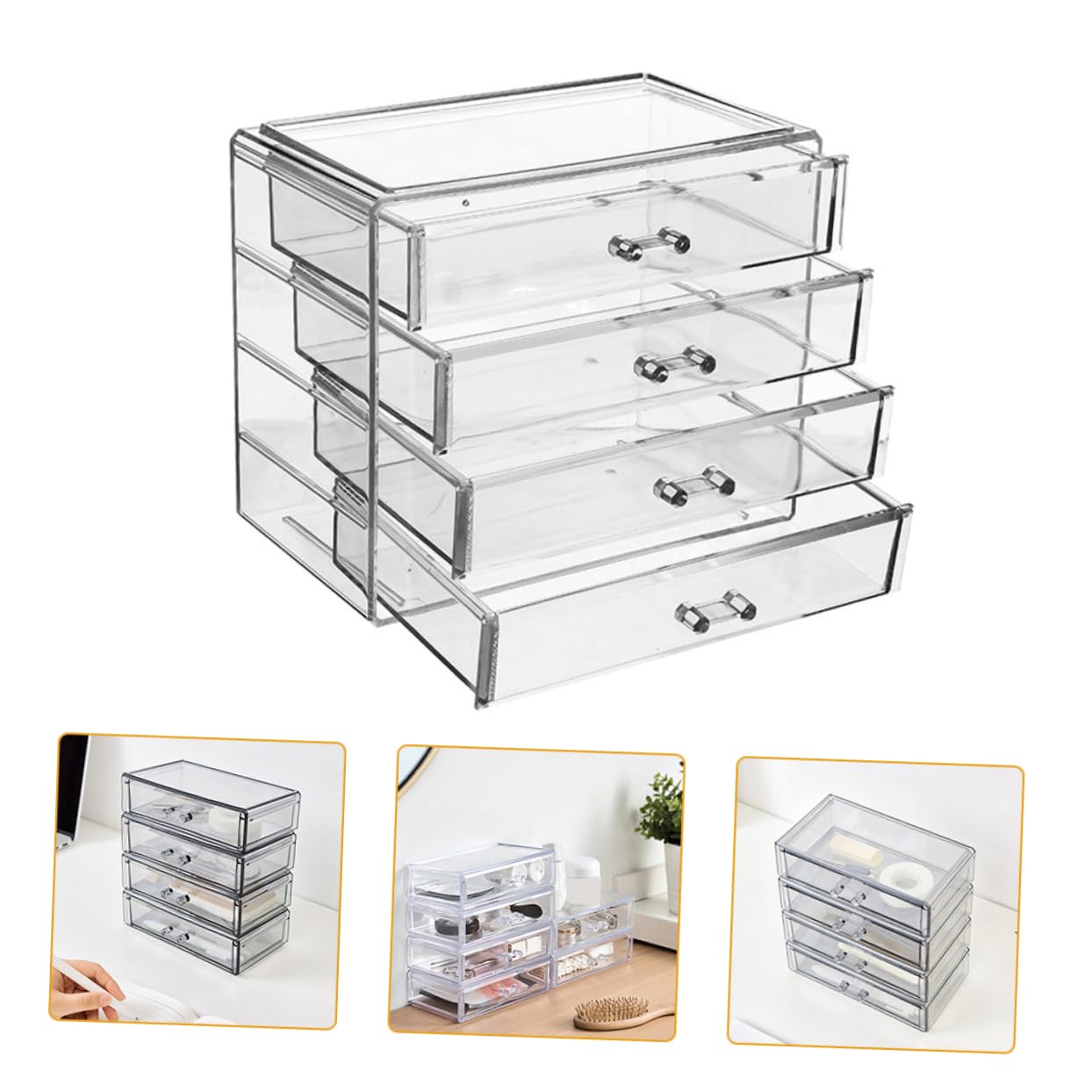 Boîte de Rangement Cosmétique en Acrylique à 4 Tiroirs pour Bureau