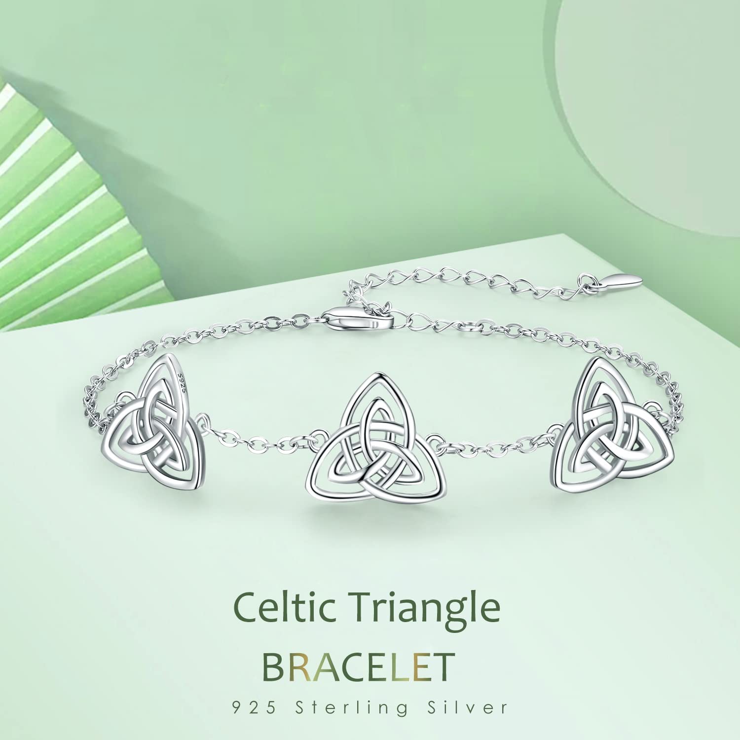 KINGWHYTE Pulsera celta de plata de ley 925 con nudo celta, cadena ajustable, joyería celta irlandesa, regalos para mujer