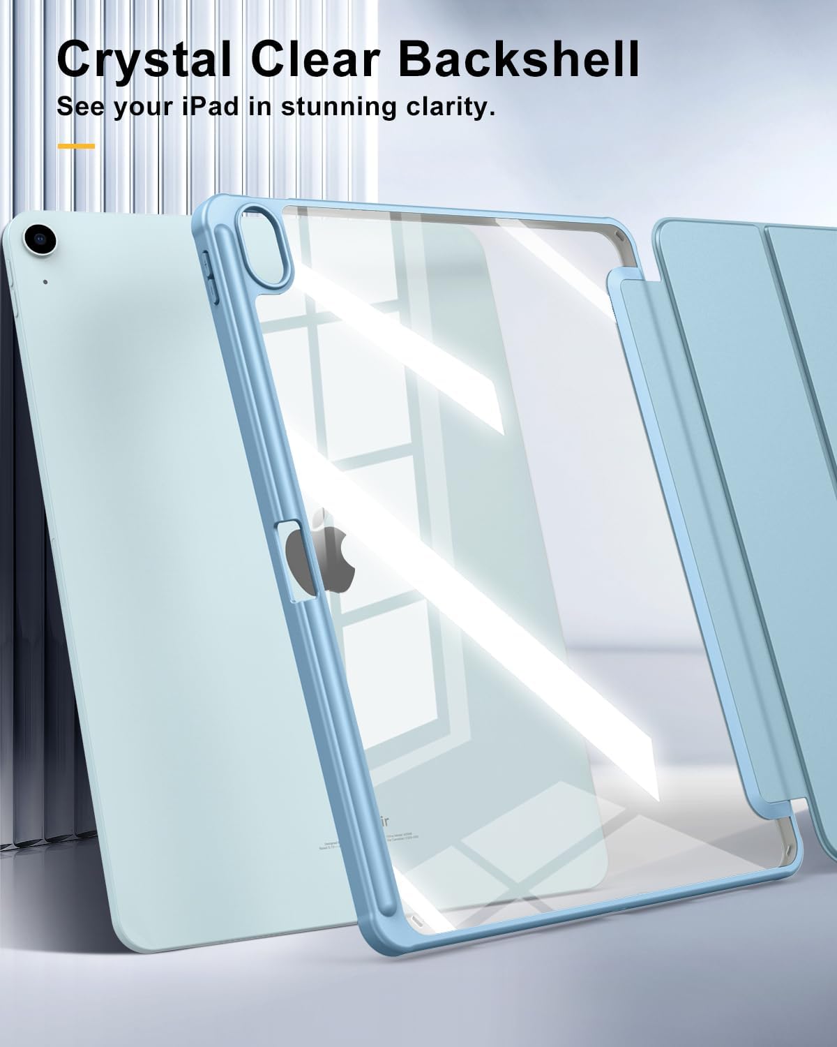 TiMOVO Case for New iPad Air 13 inch (M4/M3/M2-2026/2025/2024) with Pencil Holder, Slim Stand Protective Cover with Clear Transparent Back Shell for iPad Air 13 inch, Auto Wake/Sleep, Misty Blue