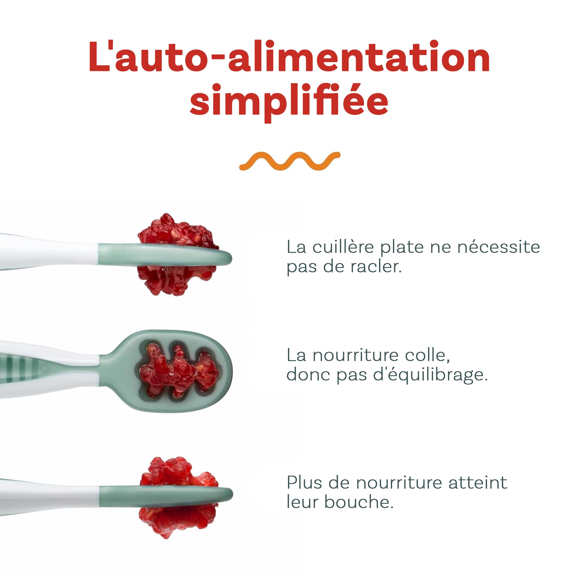NumNum GOOtensils Cuillère Bébé 1er Âge - Étape 1+2 Silicone Cuillere Bebe Apprentissage 6+ Mois - Idéale Couvert pour Diversification Alimentaire Bébé et Autonomie - Sans BPA - Lot de 2 (Bleu/Orange) - 5