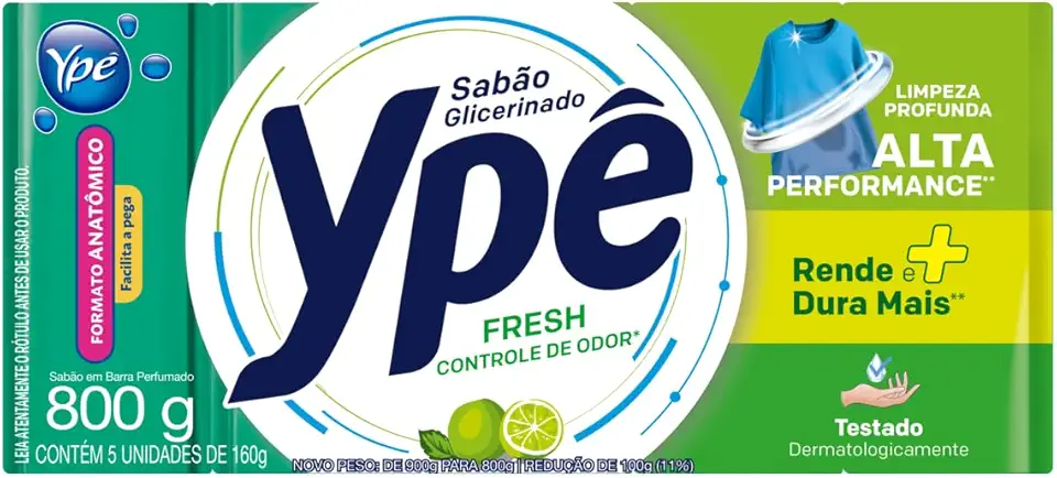 Ypê Sabão em Barra Fresh 900g - 5 unidades de 180g