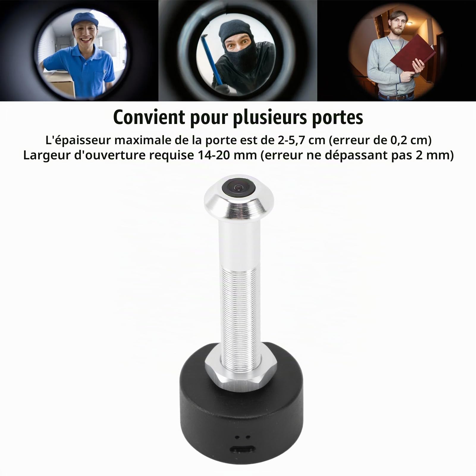 Trous pour Porte, Visionneuse de Porte, Caméra Judas 170 ° Objectif Grand Angle, Détection Mobile HD 1080p, Connexion WiFi à Distance, Caméra de Vision Nocturne, Contrôle