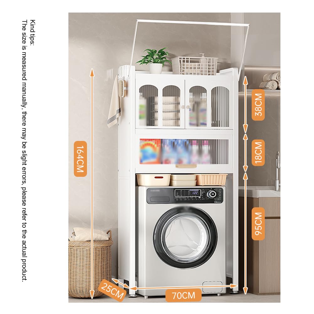WC-Schrank mit Türen, freistehendes Badezimmerregal, Waschmaschine, platzsparend, für Badezimmer, Waschküche und Balkon, Weiß, 70 x 25 x 172 cm