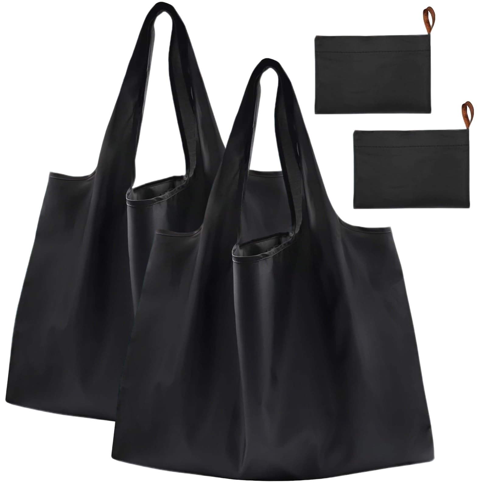 YINKIGI Large Reusable Shopping Bags 2 Pack, Foldable Shopping Bag & Waterproof Tote that Folds into Compact Pouch, Lightweight for Groceries and Daily Use (Black)