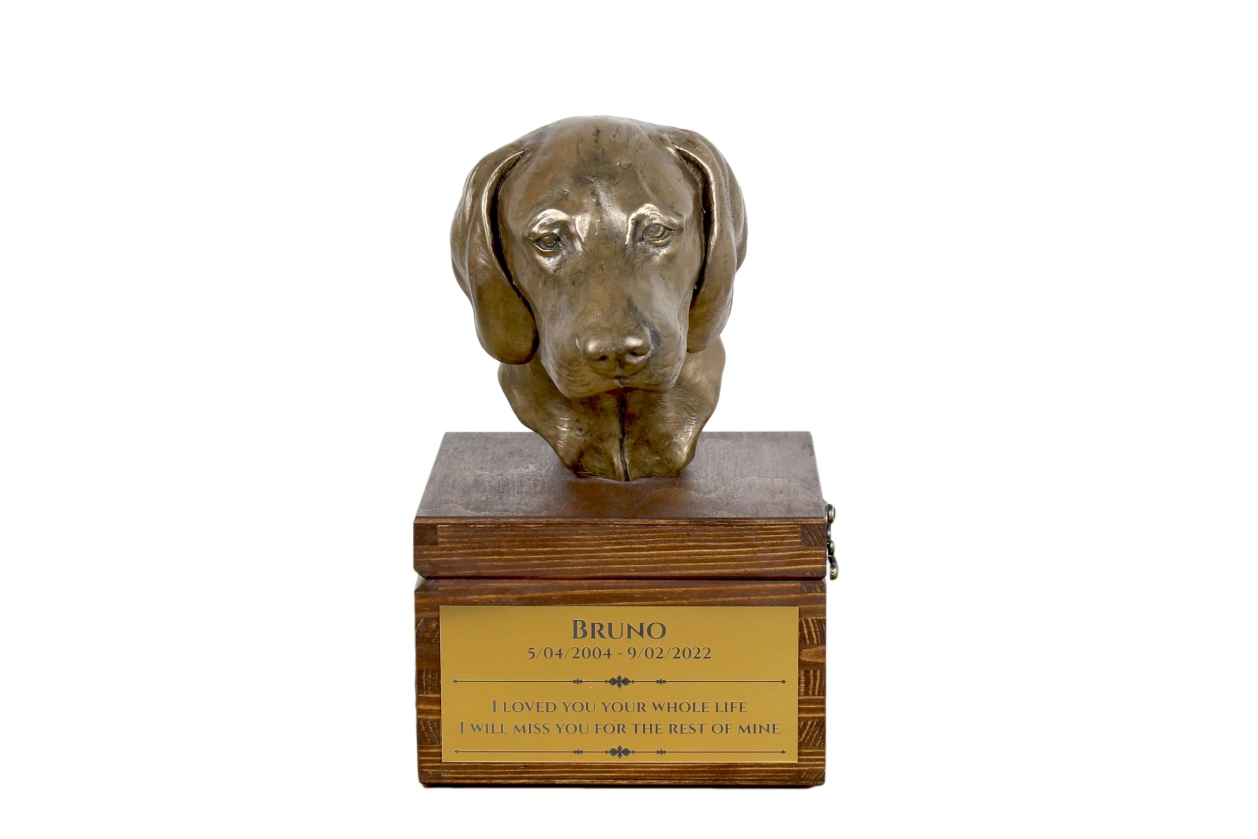 Urne pour chien en bronze et bois pour décoration intérieure