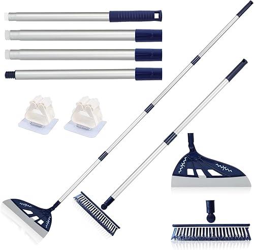 Escoba mágica, escoba de silicona multifunción, escoba para limpieza de pisos, baño, pelo de mascotas, escoba de perro azul, juego de escoba azul