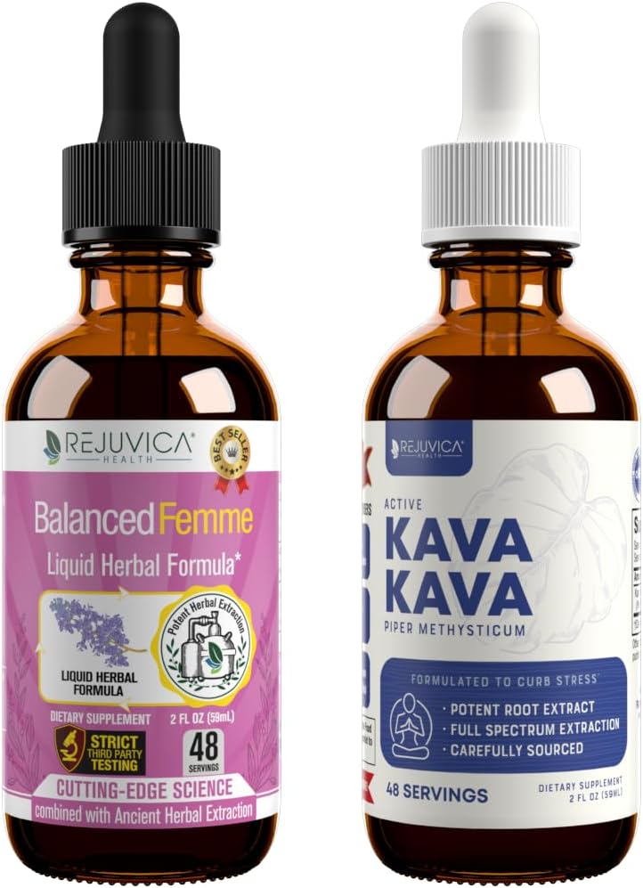 Rejuvica Health Balanced Femme + Active Kava Kava - Female Balance & Relaxation Support Bundle - Liquid Delivery for Better Absorption