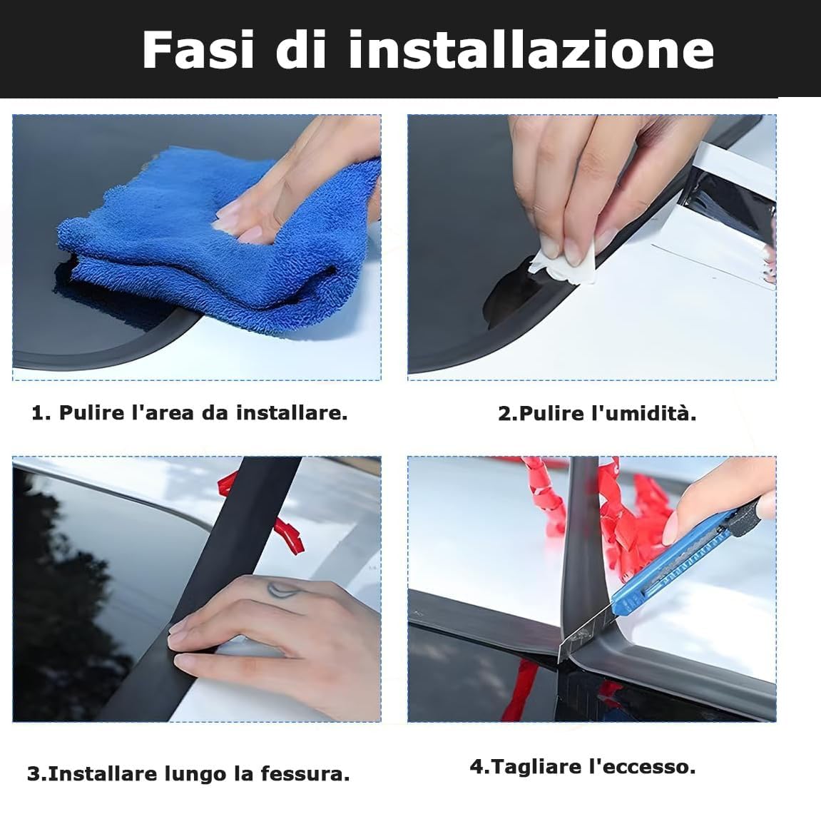 Striscia di Tenuta in Gomma per Parabrezza Auto, parabrezza anteriore e posteriore Guarnizioni adesive per Finestrino della Porta dell'automobile Portiere e Parabrezza (4m)