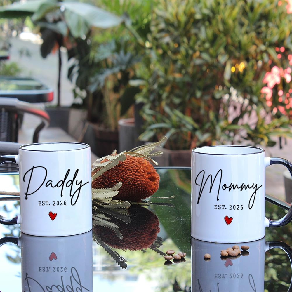 EST 2026 New Daddy Mommy Mugs Set Gift for New Parents, First Time Mommy  Daddy Valentine Mug Gift, Pregnancy Announcement Baby Reveal Gifts, 2026 New