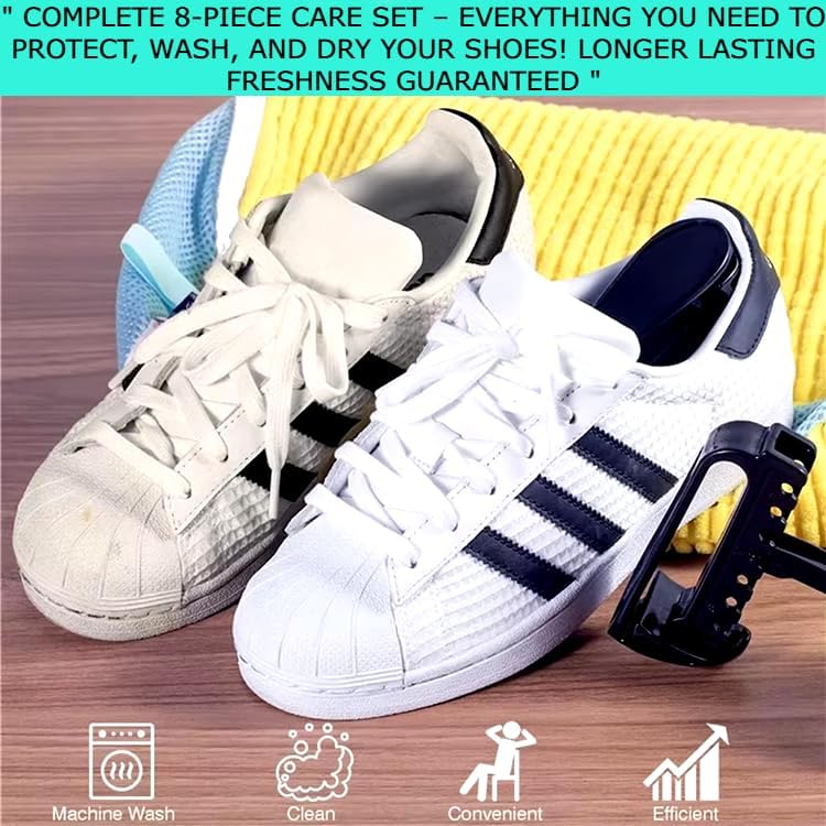 Shoe Washing Machine Bag (8-PCS Complete Set Easy Washing & Drying), unbloo Reusable Shoe Cleaning Bag – Sneaker, Running & Tennis Shoes, Unstain Cleaner Kit, 360° Deep Clean Laundry Bag for Washer - Image 2