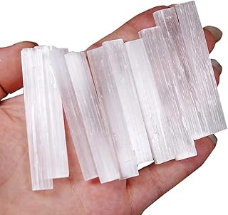 10pcs Natural Selenite Crystal Stick Chips Gypsum White Quartz Selenite Wand Rough Minerals Specimen Point Healing Stones for Reiki, Chakra