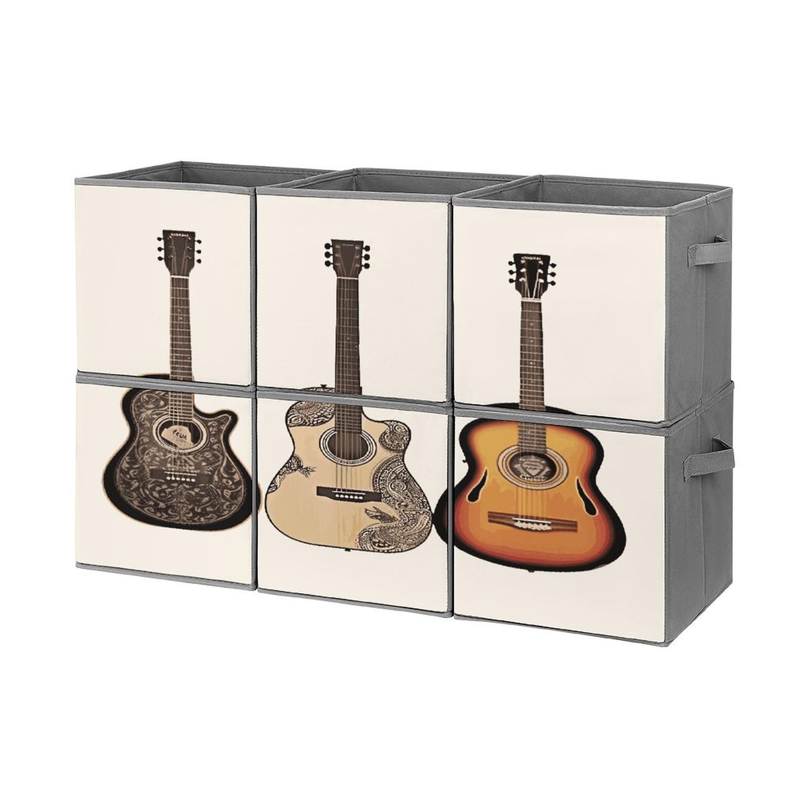 Btcowzrv Style Guitar Storage Cubes, 6 Pack Oxford Fabric Foldable Collapsible Bins With Handles, Cubby Storage Baskets Boxes For Closet Shelves Office Organization