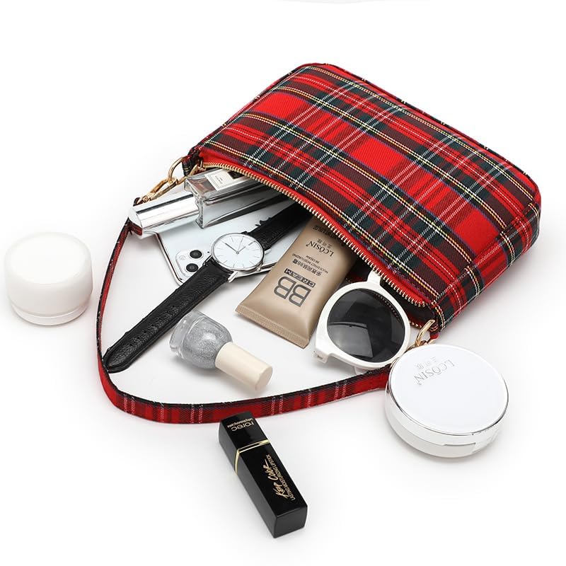 Bolsos bandolera para mujer, estampado tartán negro y rojo, tipo hobo, tote, clutch pequeño y bolso de hombro para Navidad miniatura 7