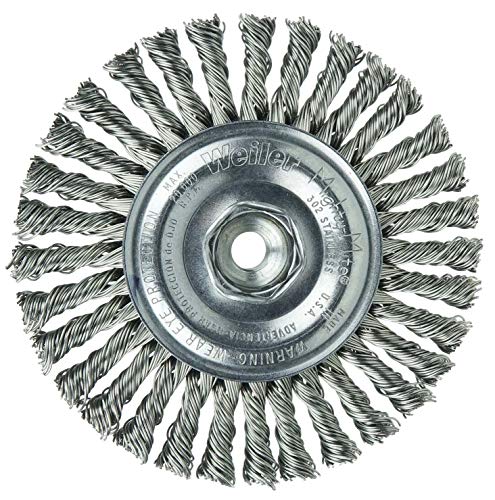 Image of Weiler 13135 Dualife 3 /8 inch-24 Arbor, 0.020 inch Wire Size, 4 inch Diameter, 3 /16 inch Face Width, 302 Stainless Steel Bristles, Very Narrow Face, Stringer Bead Twist Knot Wire Wheel Brush