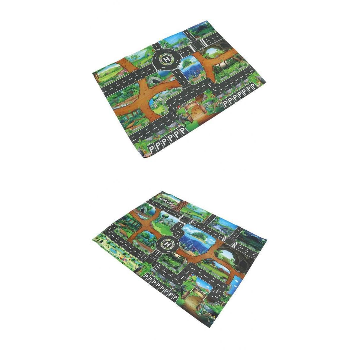 CALANDIS® 2Pcs Dinosaur Word Traffic Road Play Mat W/Track for Car Truck Train Toy-image-4