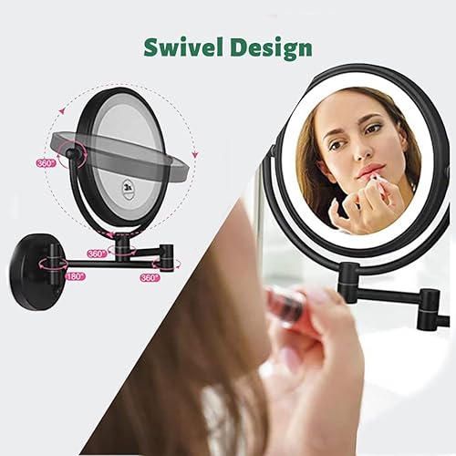 Miniatura 6 de Espejo de maquillaje de pared de 8.5 pulgadas con luces LED de 3 tonos, espejo de tocador de doble cara para baño, aumento de 10 veces, alimentado