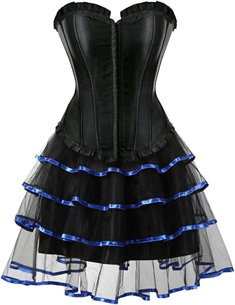 Grebrafan Gothic Classic Overbust Corset with Multi Layer Skirt