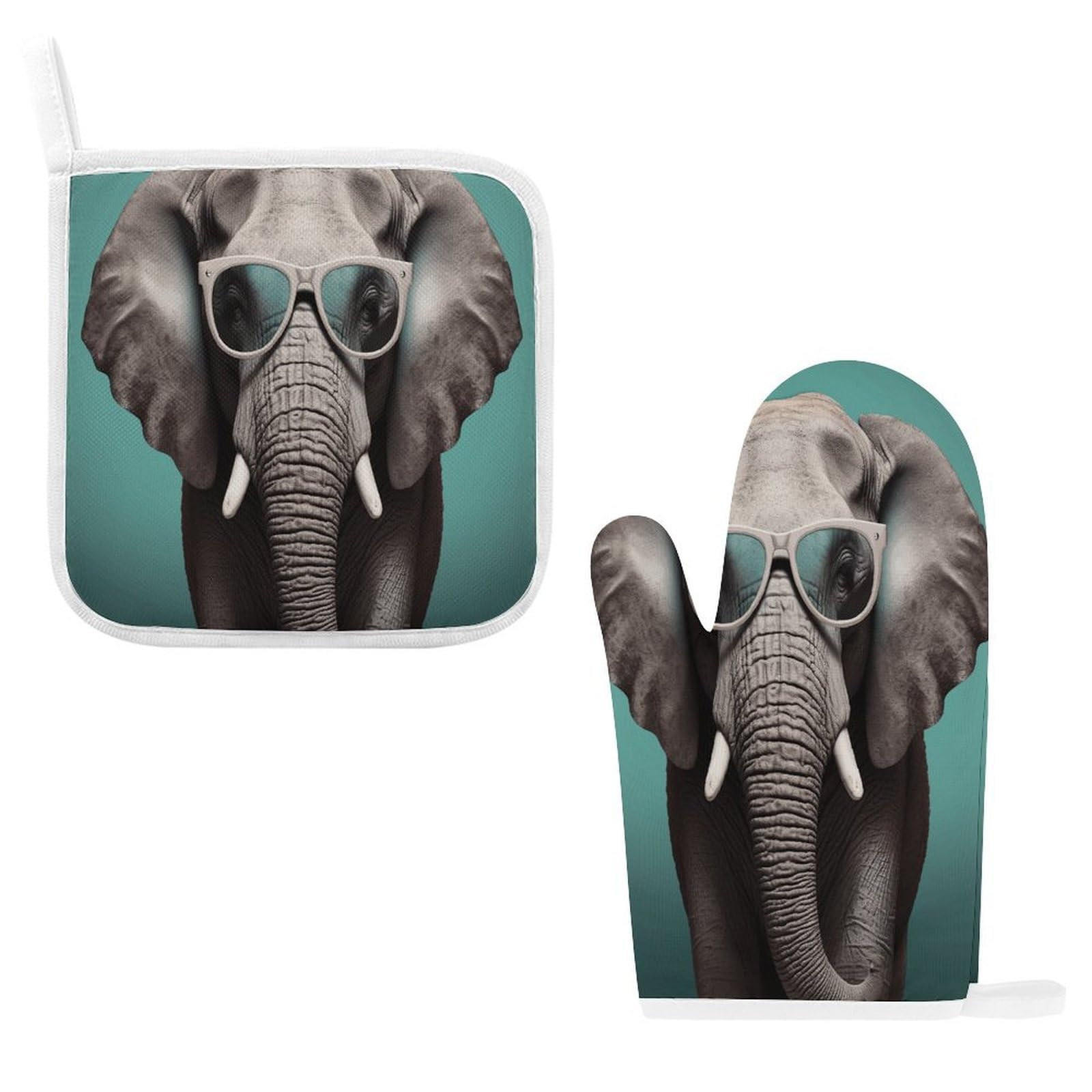 Fodpand Style Elephant With Glasses Oven Mitts And Pot Holders Sets
