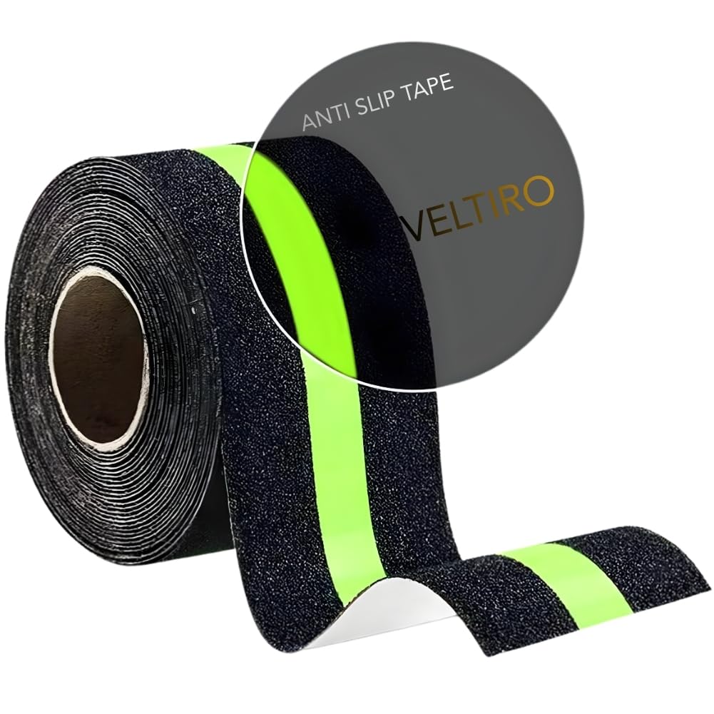 Anti Slip Tape with Glow in Dark Stripe for Stairs Waterproof Non Slip Strips for Stair Treads Black & Green Non-Slip Traction Tapes (10 Meter)