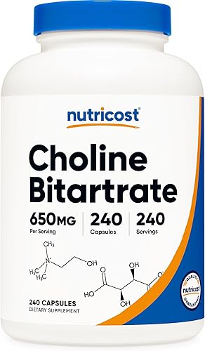 Nutricost Bitartrato de colina 650 mg, 240 cápsulas vegetarianas - Sin OMG, apto para vegetarianos, sin gluten