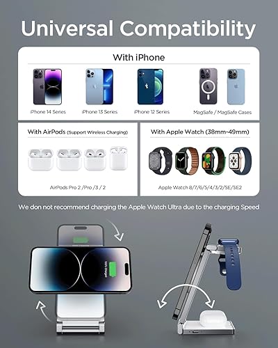 Miniatura 5 de Hohosb - Estación de carga magnética, 3 en 1, plegable, de aleación de zinc, cargador inalámbrico compatible con cargador Magsafe para iPhone