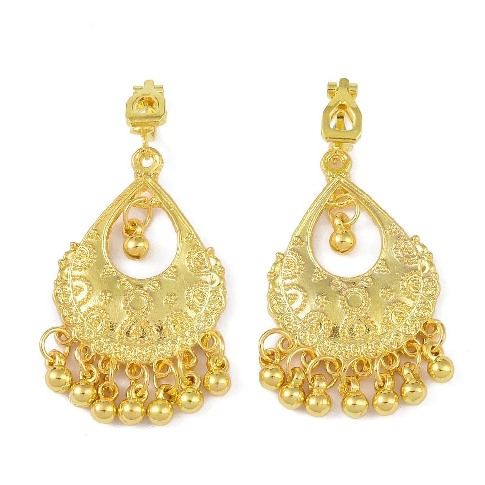Via Mazzini Fashionable Gold-Plated Shahbanu Hanging Ball Beads No-Pierced Clip-On Dangle Earrings for Women and Girls (ER2832) 1 Pair