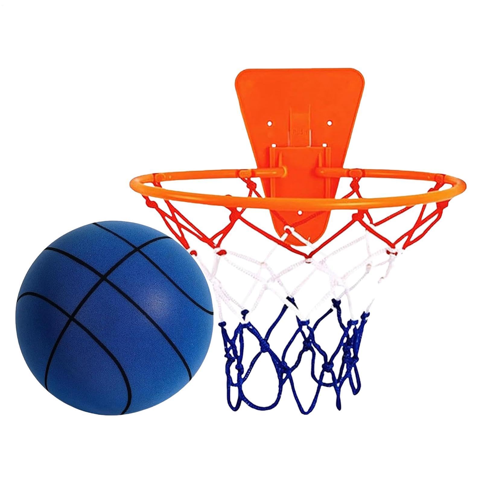 Silent Basketball and Dribbling Indoor Basketball Hoop Set, Soft Foam Quiet Basket ball with Hoop and Net for Indoor Dribbling & Sh ooting Practice for Teens Adults Kids