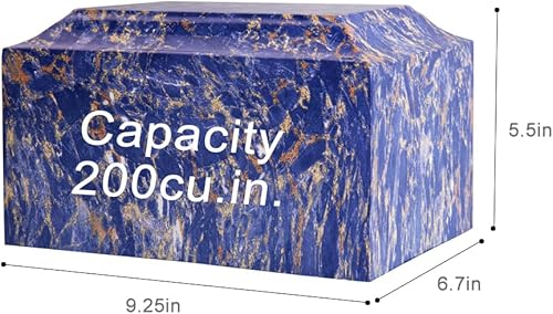 Miniatura 2 de MAKEY'S Urna de cremación clásica de mármol cultivado con patrón azul para cenizas humanas, adulto hombremujer, urna de cremación decorativa