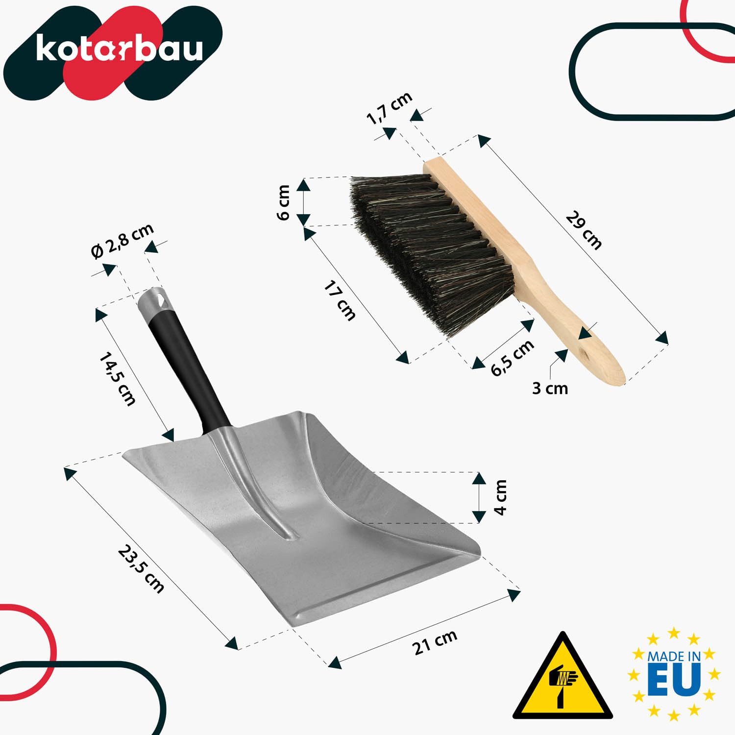 KOTARBAU® Łopatka Śmietniczka - Szufelka Stalowa - Szczotka Zmiotka - Miotła Drewniana