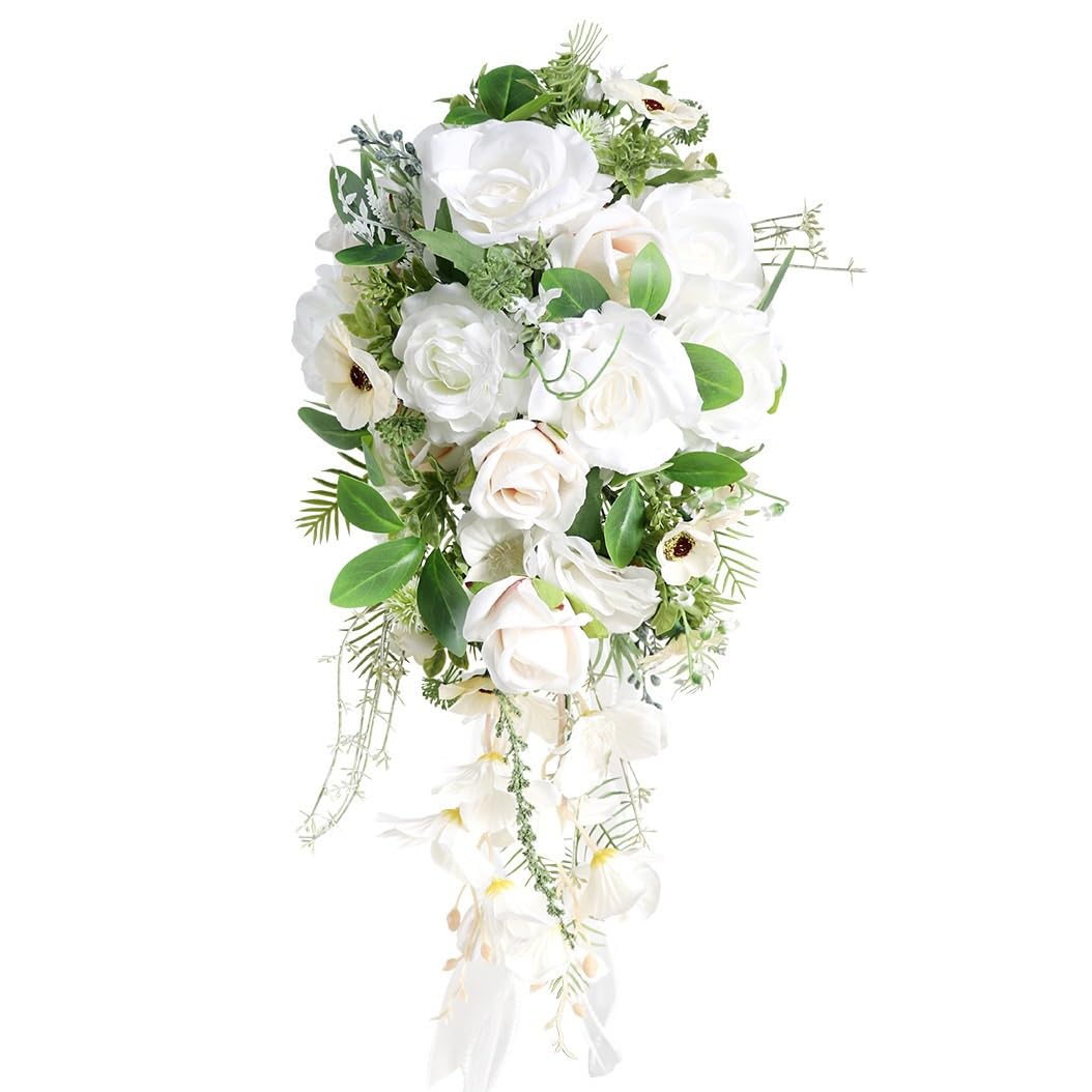 HUFFA Elegant Wedding Artificial Bridal Water Drop Bouquet - Handheld Flower Arrangement for Brides(Waterdropbouquet)
