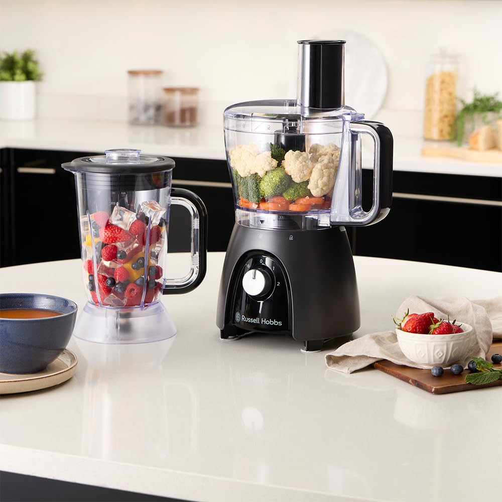 Russell Hobbs Procesador de alimentos, batidora/picadora/molinillo/cortador de verduras en rodajas, con jarra, amasa, cortar en rodajas, pica y ralla, 900 W max, Desire Matte Charcoal 27111-56