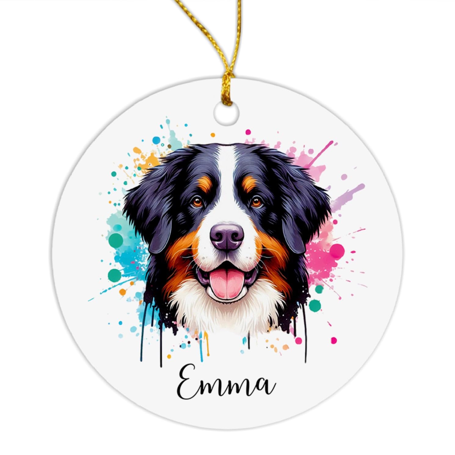 Dog Christmas 2024 Ornament, Bernese Mountain Ornament, Customized Bernese Mountain Christmas Ornament, Custom Dog Keepsake Gift, Personalized Name Bernese Mountain Watercolor Ornament, Pet Decor