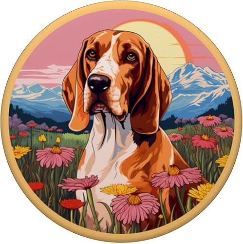 Miniatura 3 de PopSockets PopGrip estándar para perro de prado, diseño de coonhound inglés americano, diseño de flores de montaña