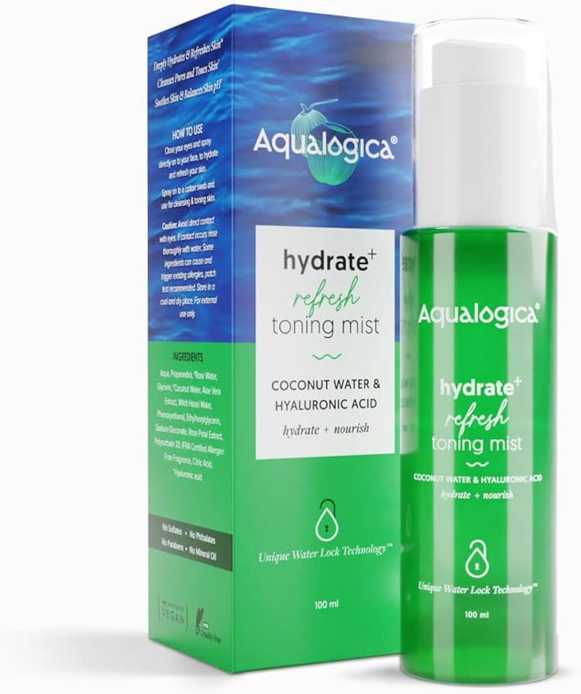 Aqualogica Face Toner Hydrate+ Refresh Toning Mist with Coconut Water and Hyaluronic Acid - for Oily, Dry Hydrating & Nourishing Skin - Balances Skin Ph, Deeply Cleans Pores -100ml