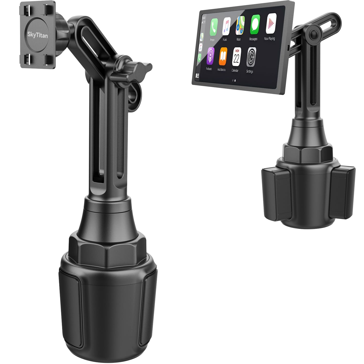 Adjustable Cup Holder Car Mount for Portable CarPlay and Android Display Screens