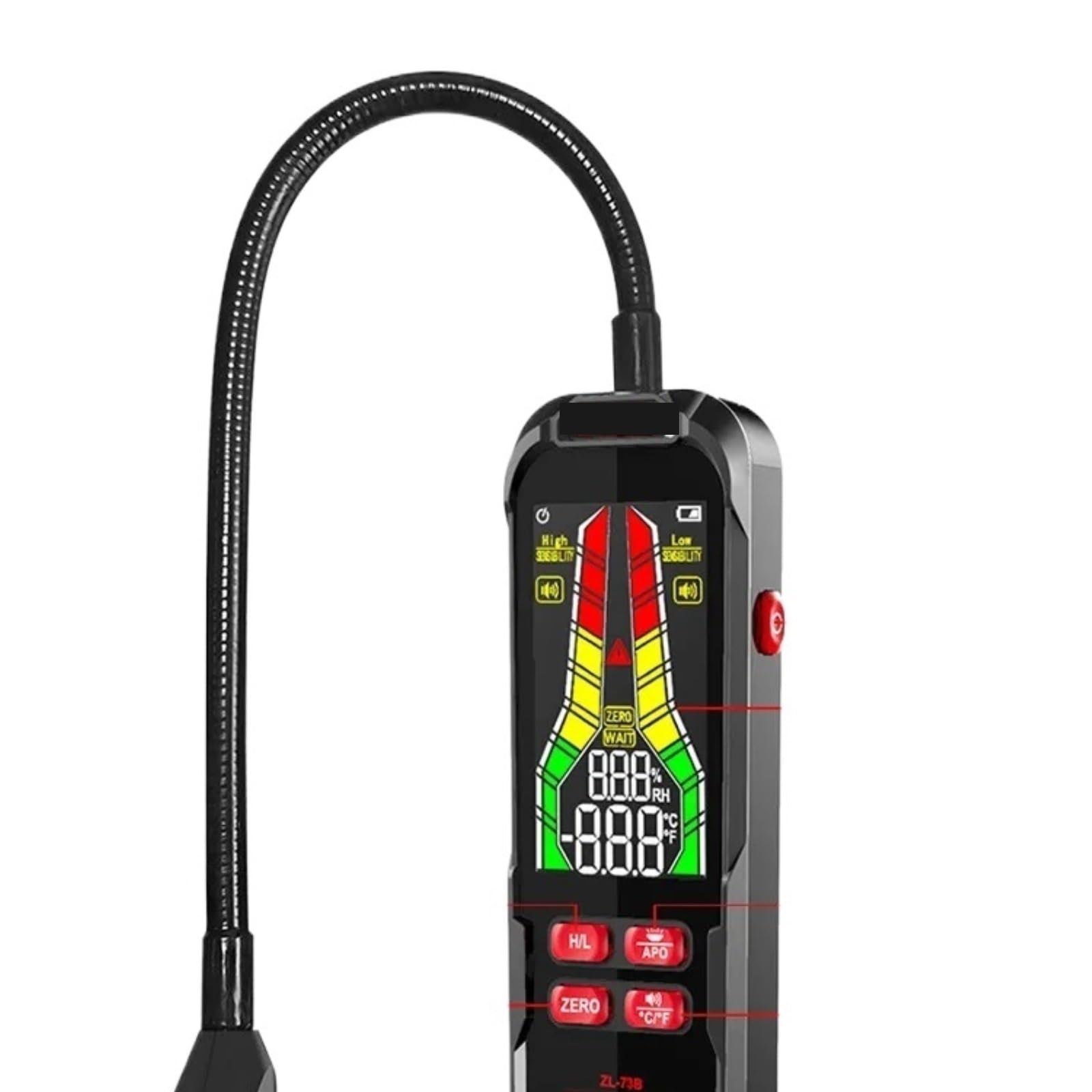 Detektor gazu, Detektor wycieku gazu Alarm dźwiękowy Wyświetlacz LCD gazów palnych Temperatura Wilgotność Analizator