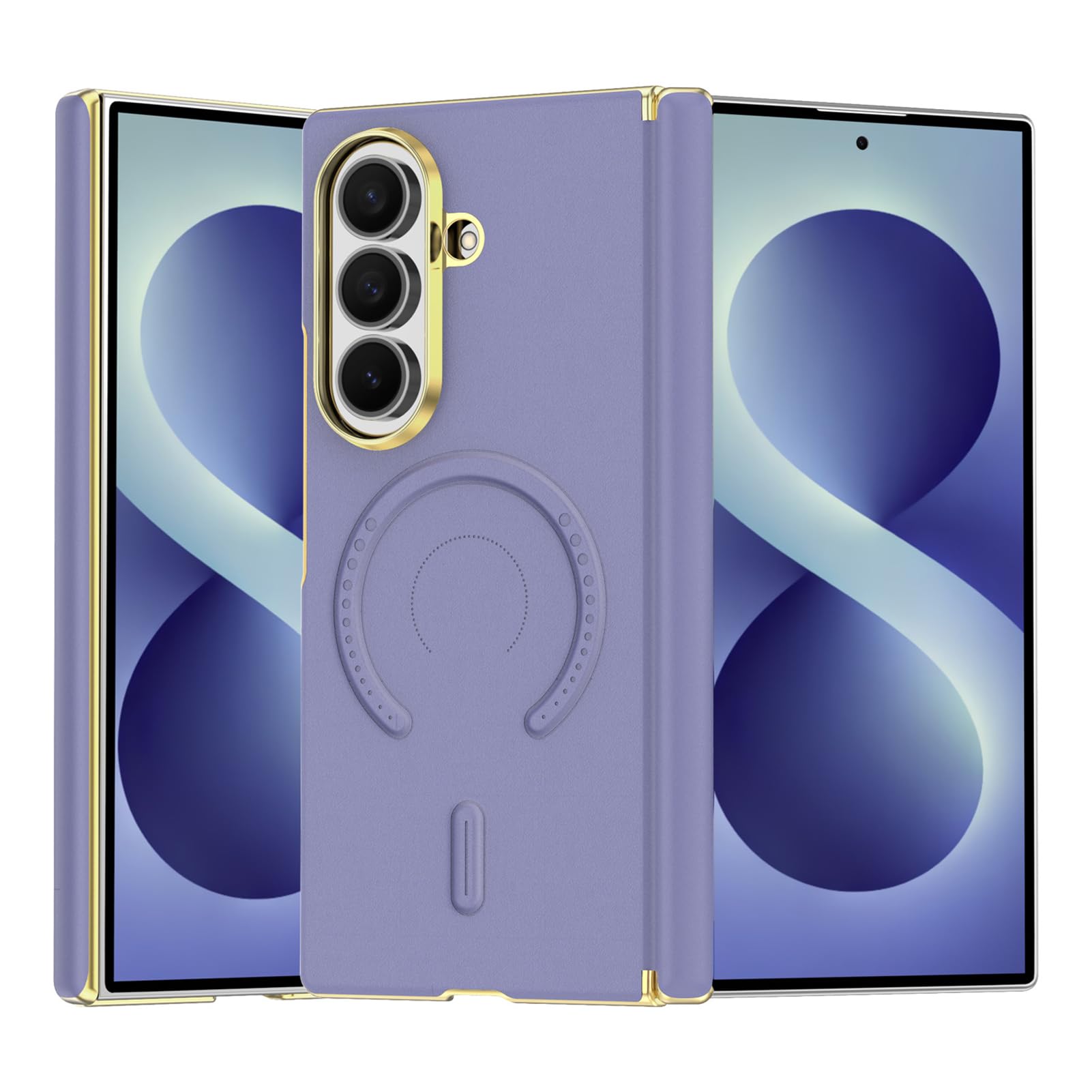 Per Samsung Galaxy Z Fold 8 Ultra Custodia Magnetica, Pelle Litchi Cerniera | Cover business con pellicola schermo. Carica wireless antishock, protezione lente totale(Purple)