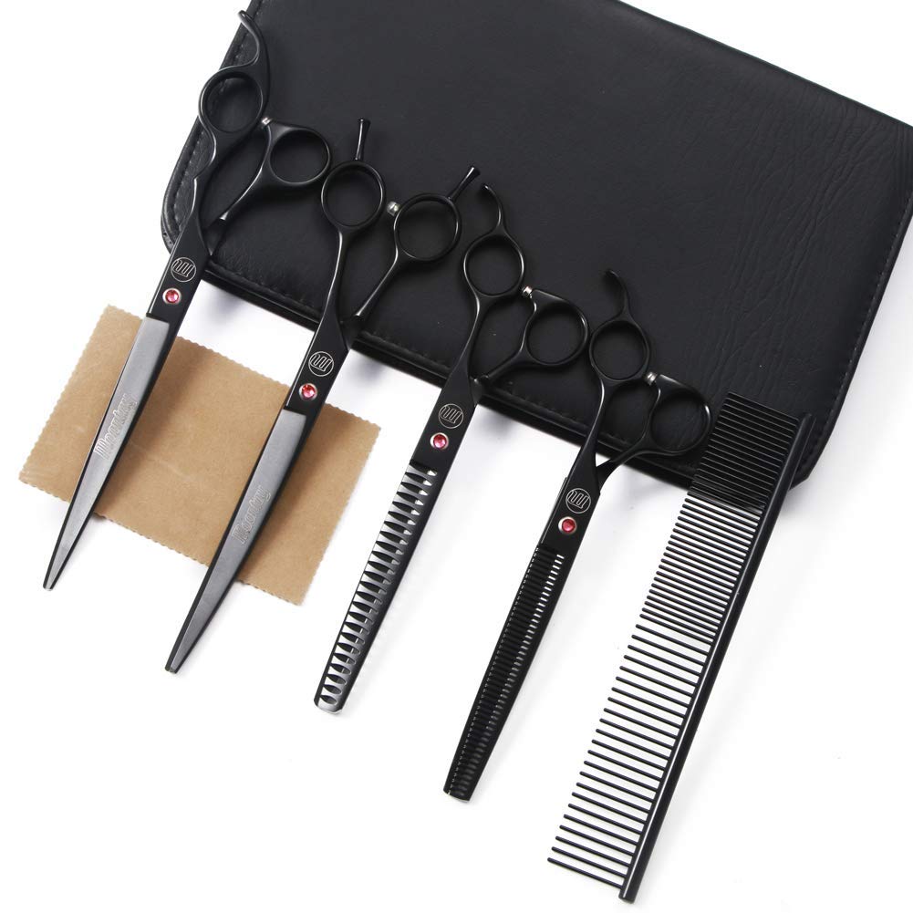 Professional Dog Grooming Scissors Set, 7 Inch/8 Inch Pet Grooming Scissors Chunkers Shears for Dog, Curved Dog Grooming Scissors, Thinning Shears for Dog with Grooming Comb