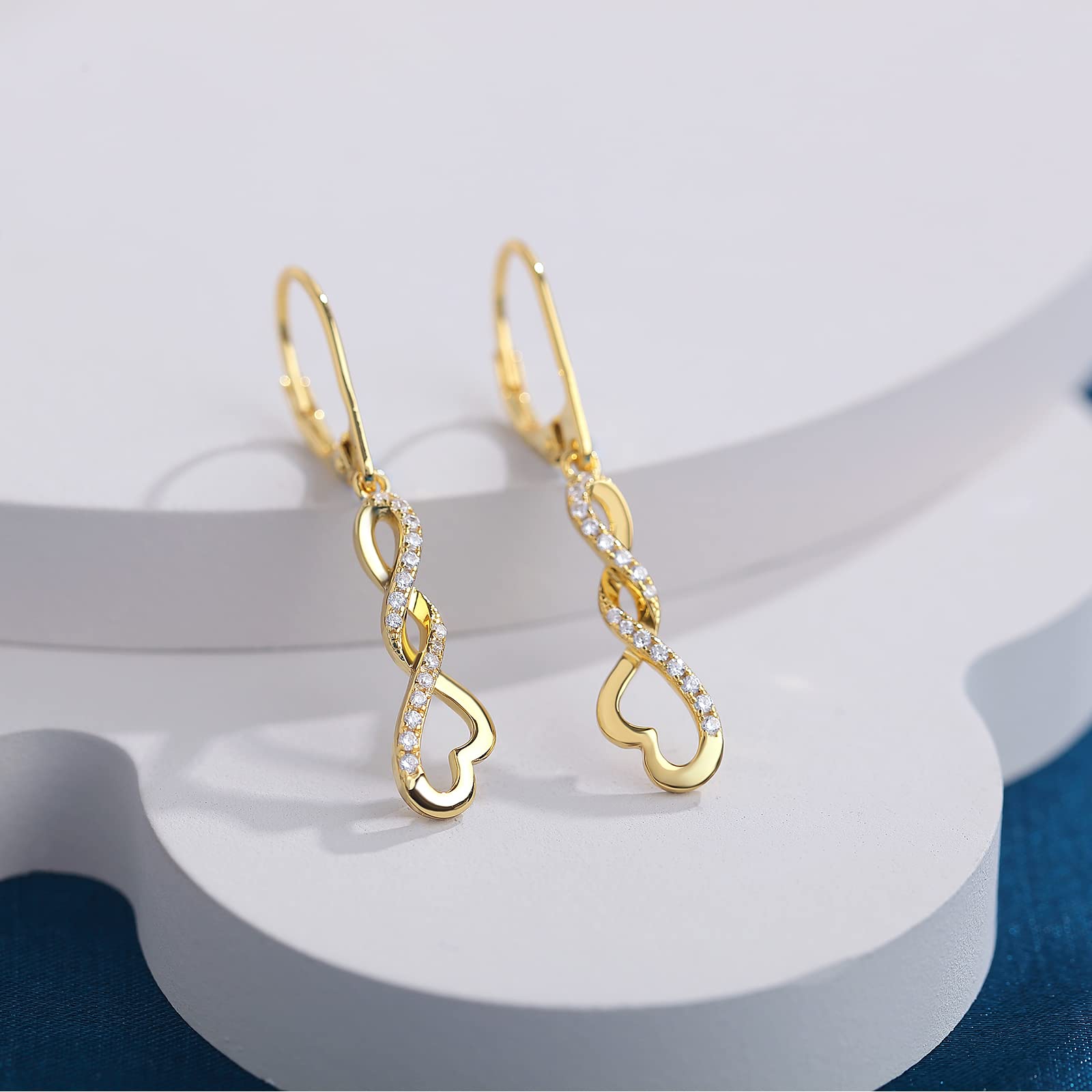 18K Weißgold Plattiert Ohrringe Silber s925 Hängend Damen Simulierter Diamant Hängende Lang Unendlichkeit Infinity Ohrhänger Silber s925 Mit 5AZirkonia Kristall