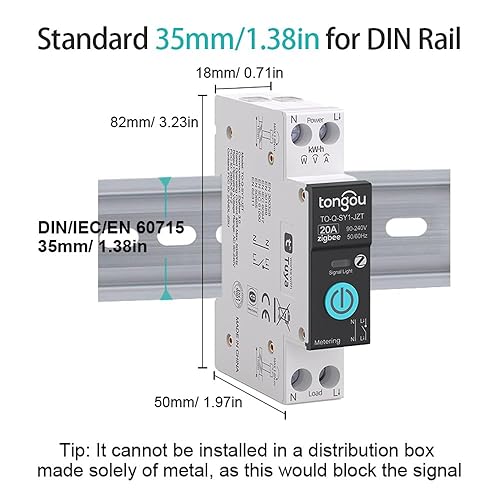 Miniatura 2 de ZigBee - Interruptor inteligente DIY 20A  Interruptor de riel DIN  1P+N 90-240 VAC Monitoreo de energía en tiempo real  Control remoto y