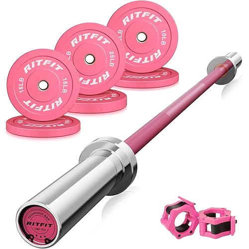 RitFit Barbell Weight Set - 4/6FT Olympic Barbell with Weight Plates (55-275LB Total) - Weightlifting Equipment for Squats, Curls, Deadlifts, Presses, Hip Thrusts