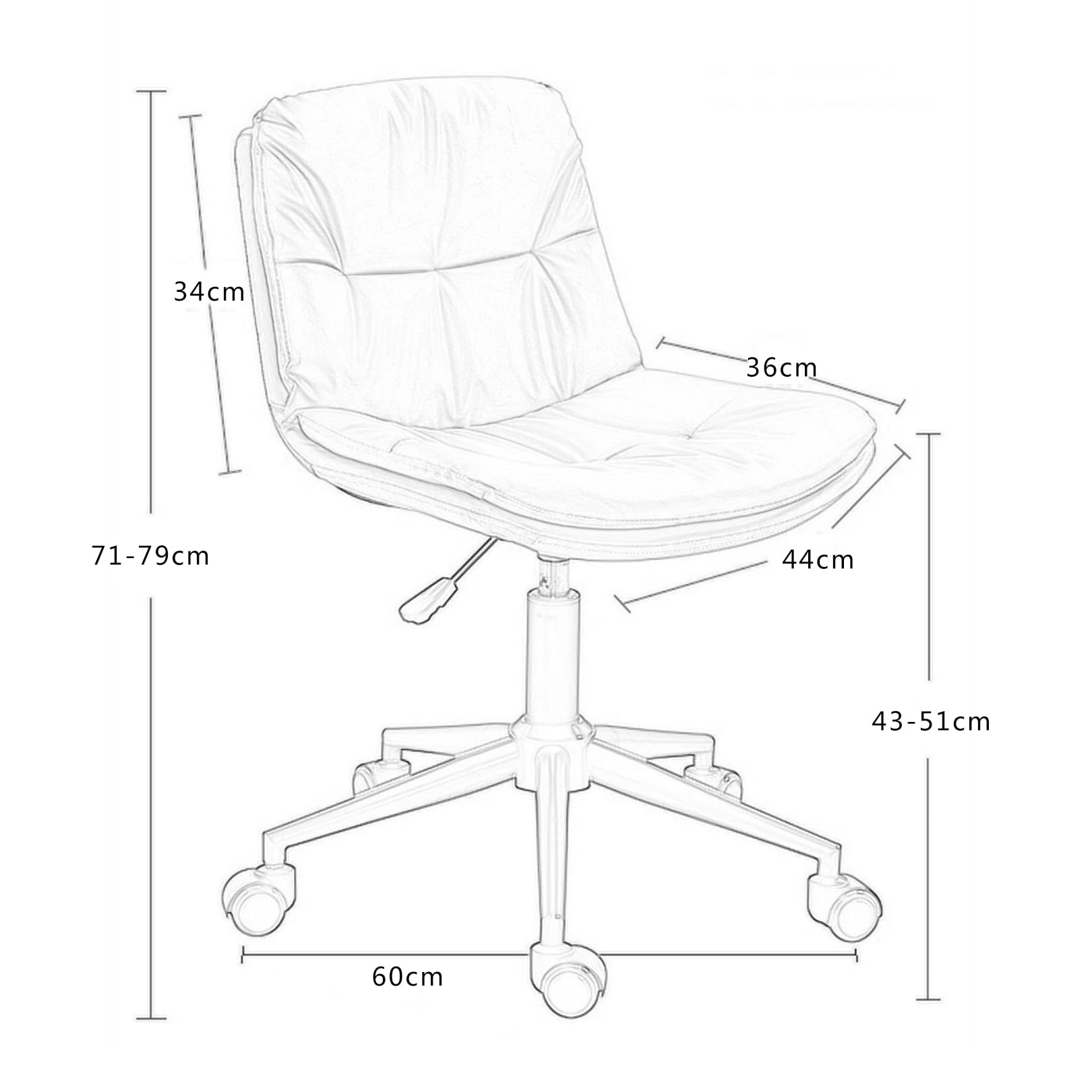 Sedia ergonomica per casa e ufficio con supporto centrale – Sedia da scrivania girevole senza braccioli in pelle PU per un lavoro confortevole (kaki)