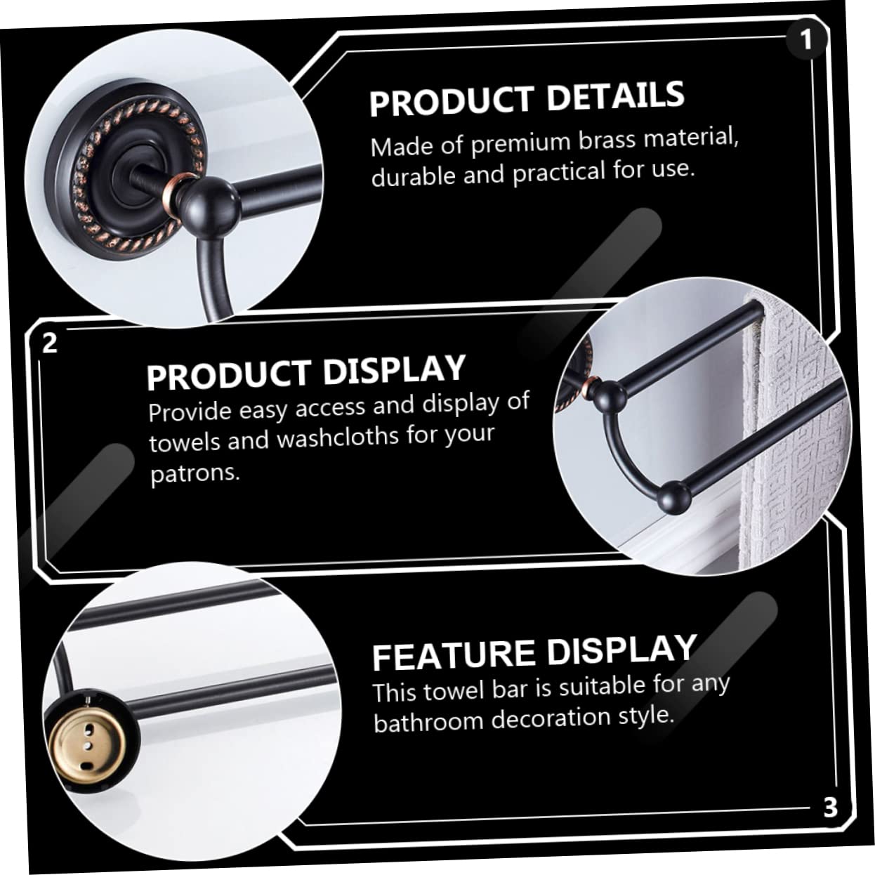 Cabilock Toallero De Baño De Diseño Moderno Toallero Doble De Pared Hecho De Latón Negro Soporte para Toallas Doble Barra para Toallas para Cocina y Baño